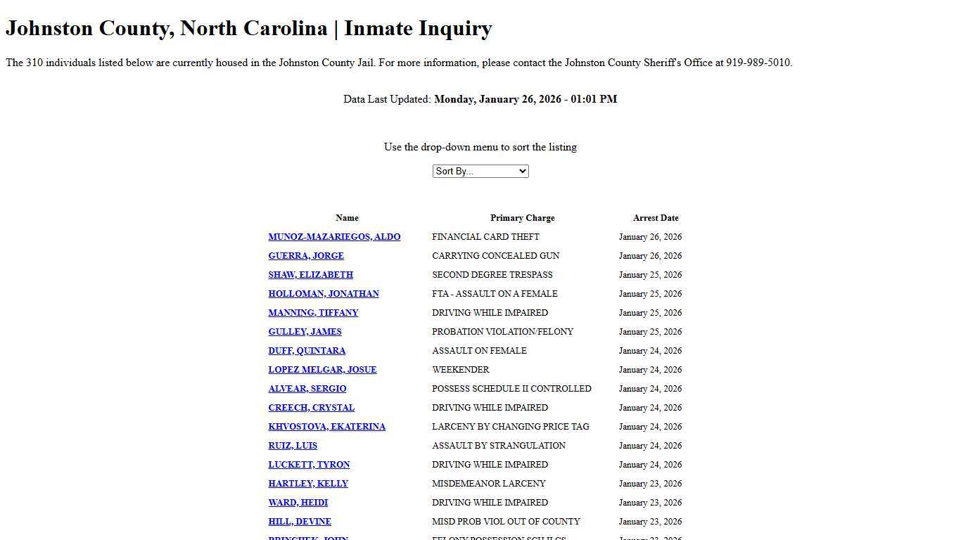 Johnston County, North Carolina Inmate Inquiry